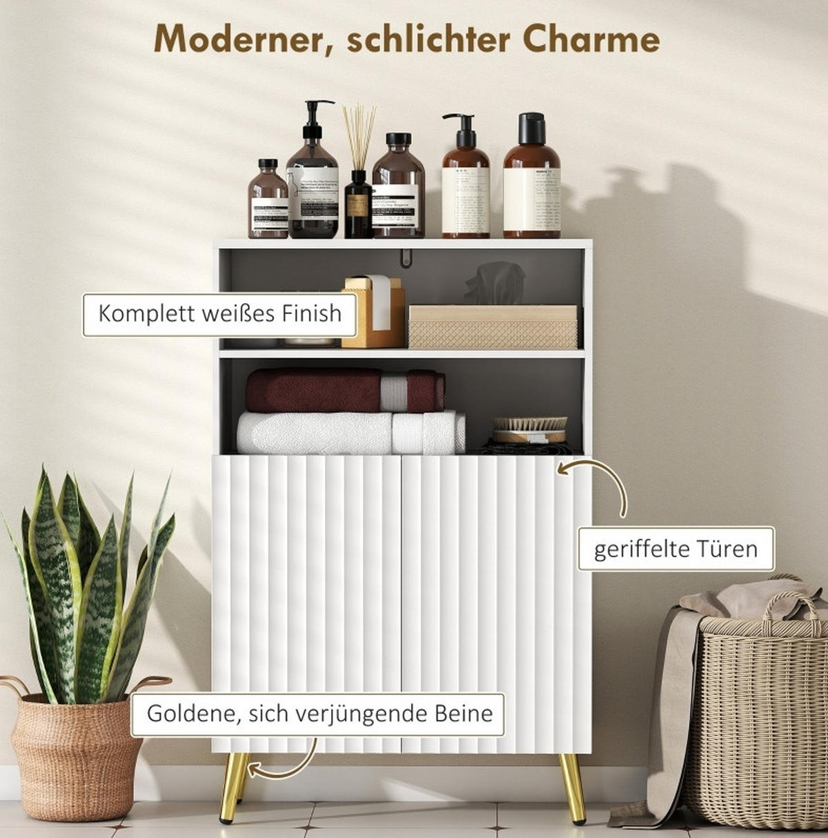 BADEZIMMERSCHRANK mit 2 offenen Fächern Weiß MDF - Weiß, Holzwerkstoff (31.8/93/60cm) - Beauniv