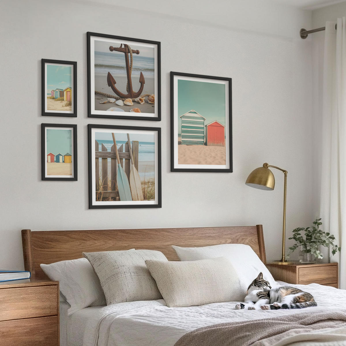 WANDBILDER 5er-Set - 50x50 cm & 20x30 cm & 40x60 cm Schwarzer Rahmen - Bunte Häuser, Strand, Sonne - Schwarz, Kunststoff (40/60cm) - ArtPrintCave