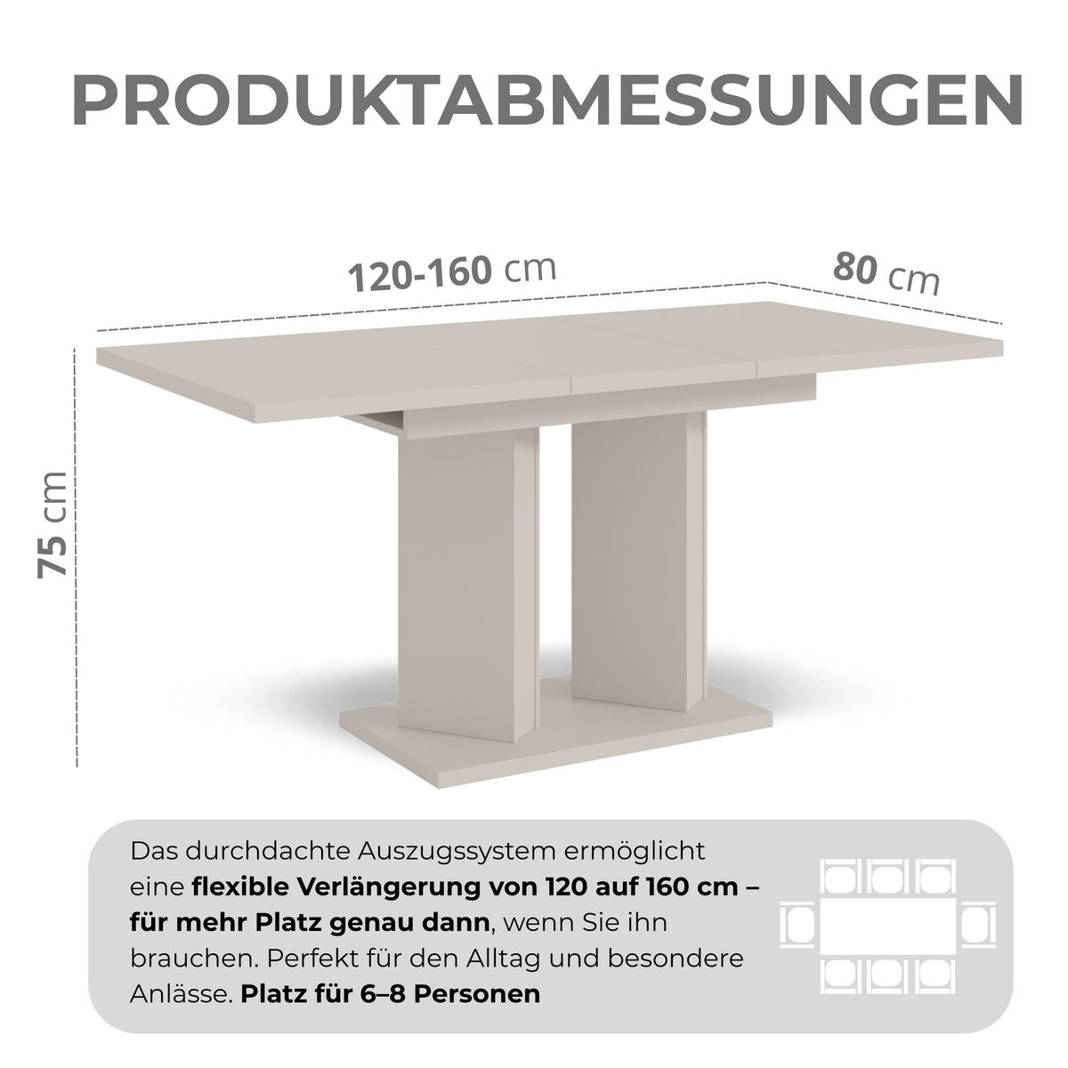 ROZKLADACÍ jedálenský stôl, kašmírová - kašmírová, kompozitné drevo (80/160/75cm) - Home Collective