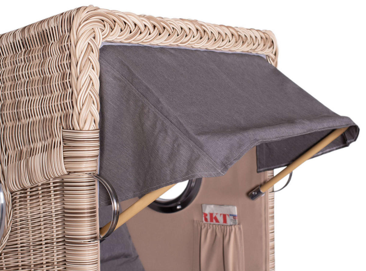 STRANDKORB Düne 1 Sitzer Teak PE Shell - Braun/Grau, Holz/Textil (96/165/80cm) - Mr. Deko