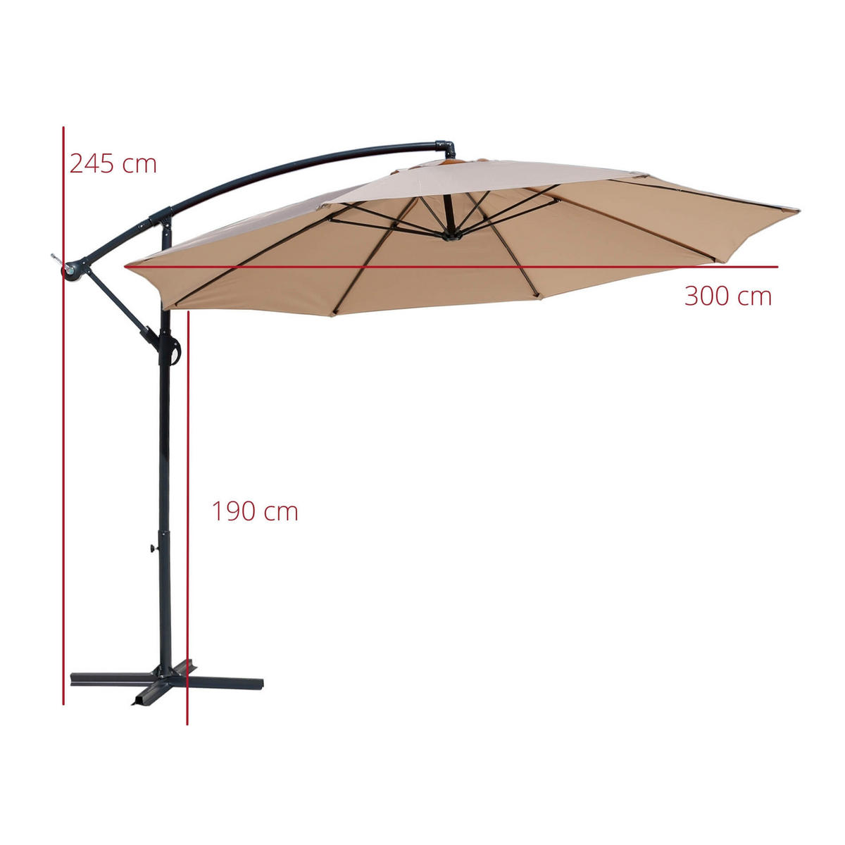 AMPELSCHIRM Beige 300/300/245 cm - Beige, Metall (300/300cm) - Mobili Rebecca