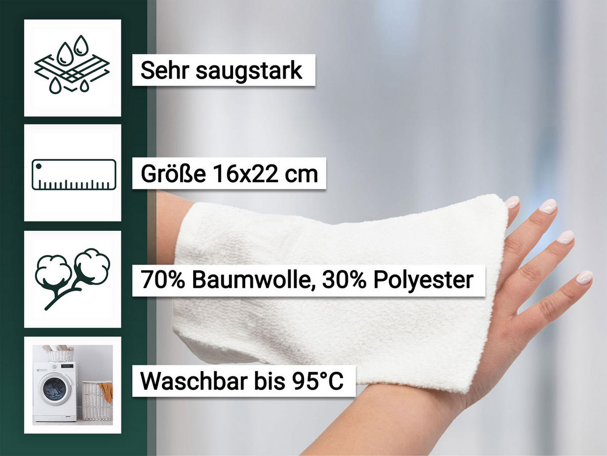 WASCHHANDSCHUH, 20er-Set, 16x22 cm, 70% Baumwolle, 30% Polyester, Weiß - Weiß, Textil (16/22cm) - Zollner