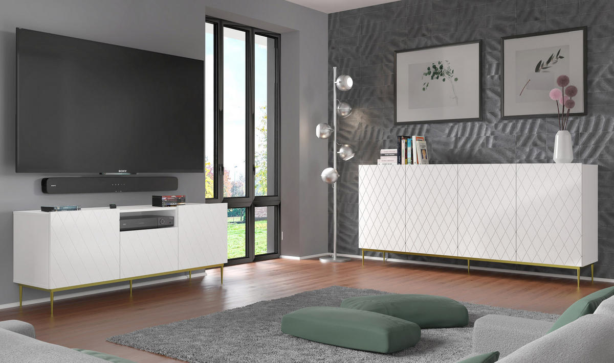 TV LOWBOARD Weiß, Gold 145/60/40 - Goldfarben/Weiß, Holzwerkstoff (145/60/40cm) - RAUMHIRSCH FURNITURE