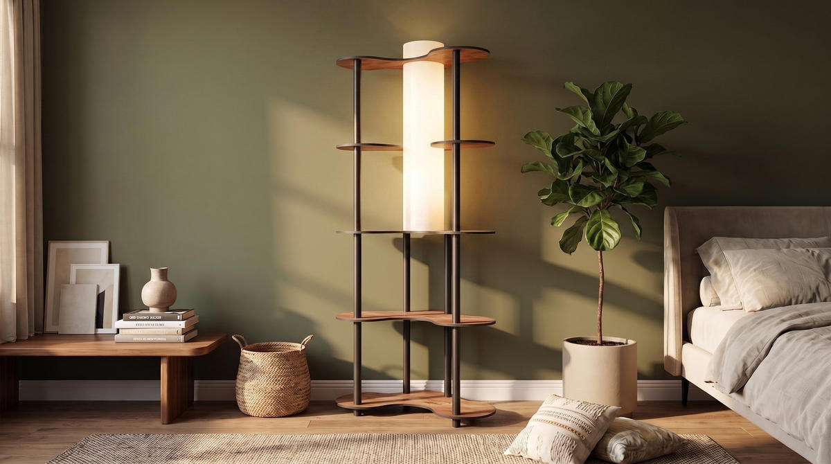 STEHLAMPE ALUNA Walnuss Dekor Holz - Nussbaumfarben, Holz (17/17/150cm) - KAWOLA