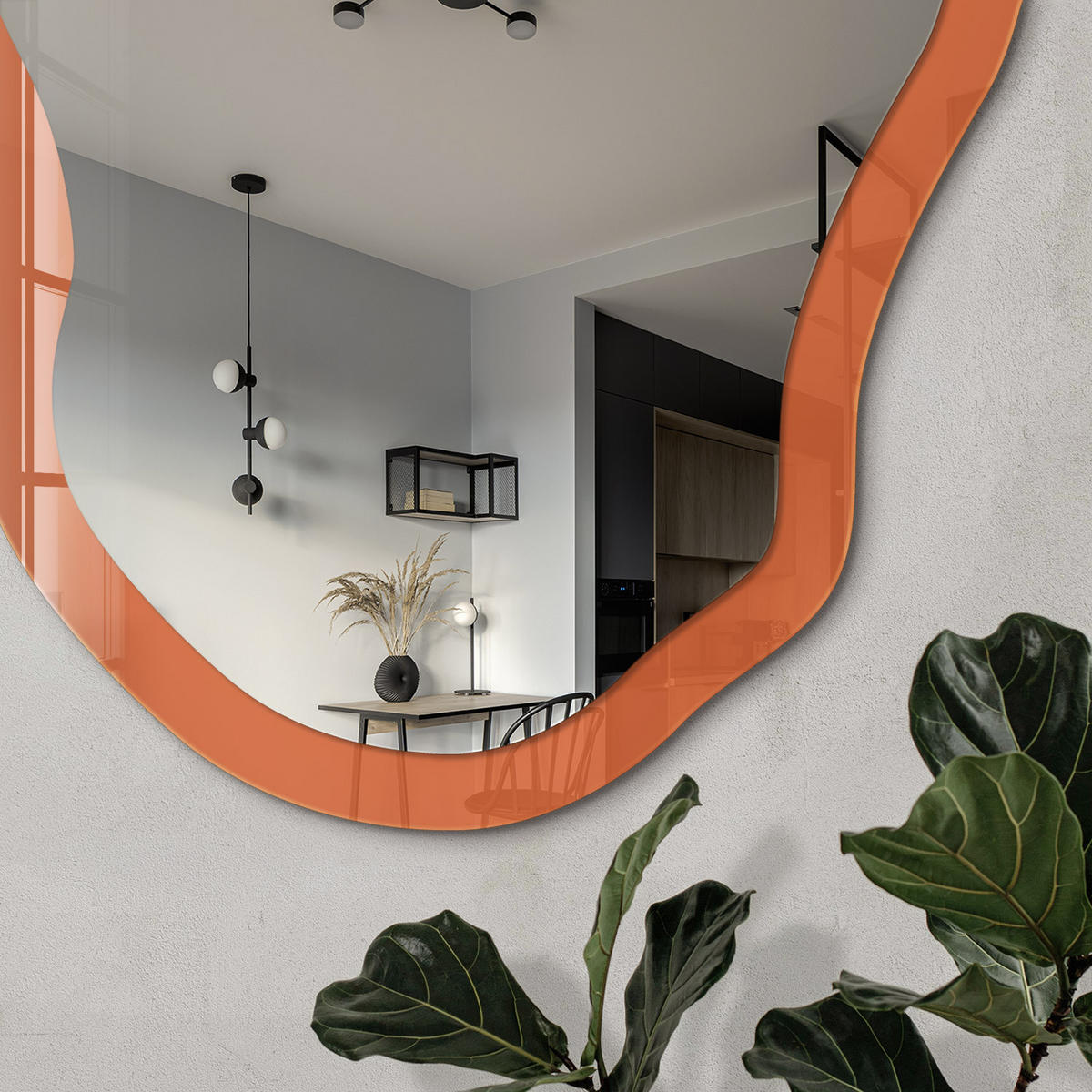 SPIEGEL 90x45 cm asymmetrisch mit Druck - Kräftiges Orange - Transparent, Glas (45/90/0.4cm) - TULUP