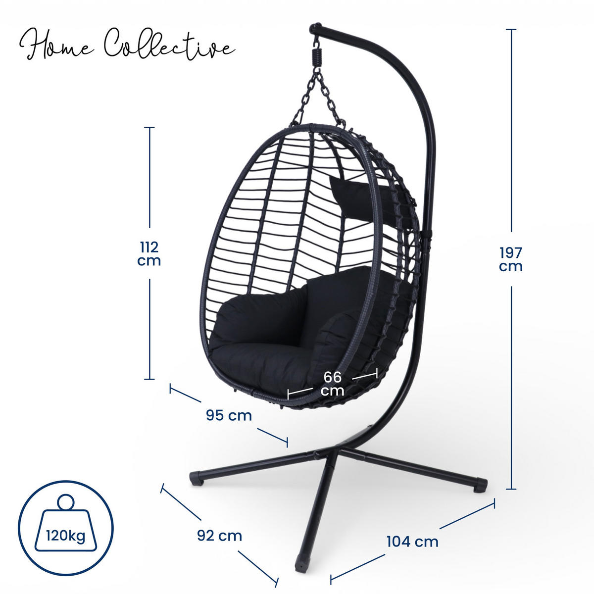 HÄNGESESSEL in Schwarz - Schwarz, Metall (92/197/104cm) - Home Collective