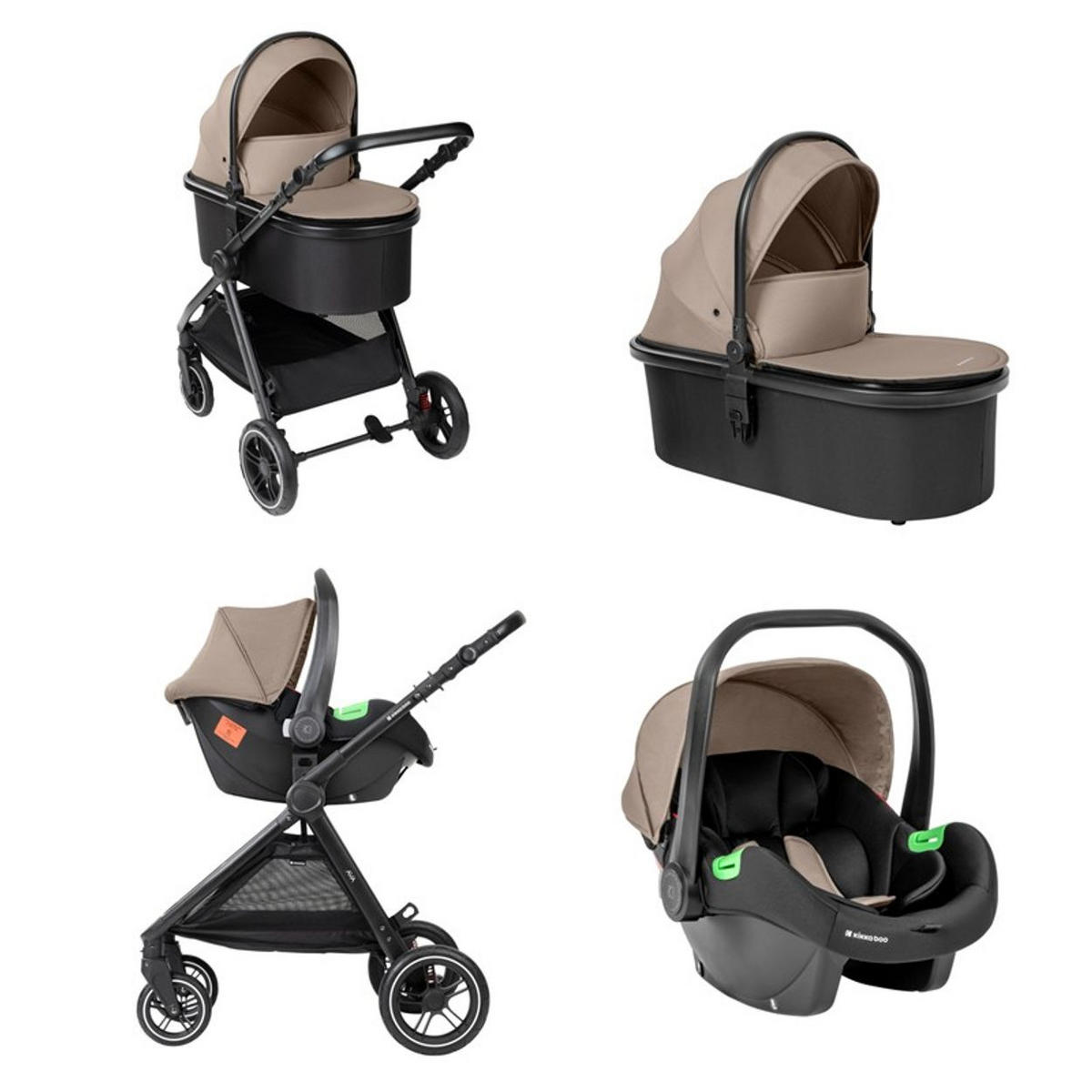 KOMBIKINDERWAGEN Ava 3 in 1 beige Babywanne, Babyschale, Gummiräder, Tasche - Beige, Metall (84/59/102cm) - Kikka boo