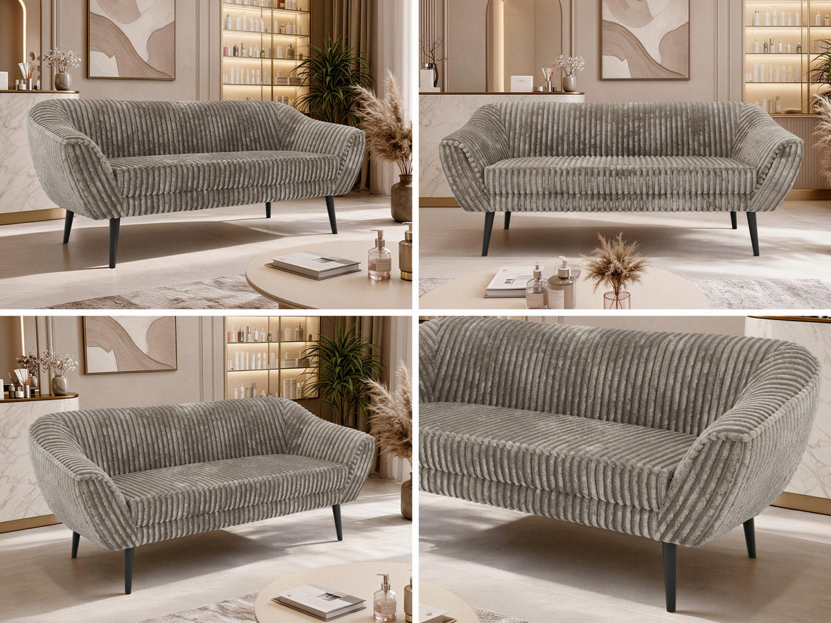 3-SITZER-SOFA PIRS - Hellbraun Cord - Schwarze Beine - Hellbraun/Schwarz, Holzwerkstoff/Textil (180/75/74cm) - MKS