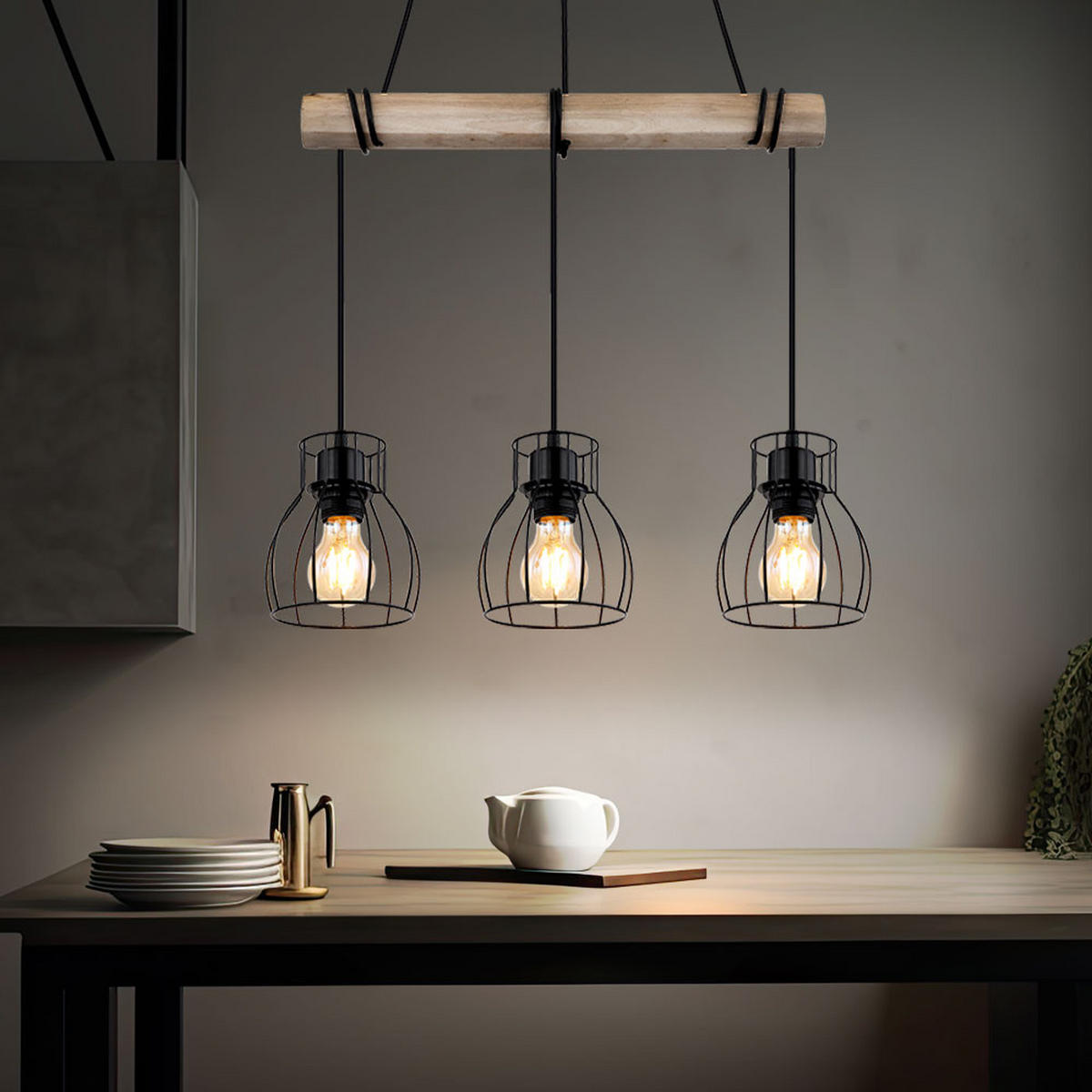 HÄNGELEUCHTE MINA Holzoptik Braun - Braun, Holz (50/14/140cm) - Globo Lighting