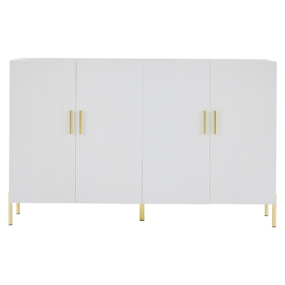 SIDEBOARD Weiß, 4 Türen mit Innenfächern, mit goldenen Griffen und Füßen, 160/40/100 cm - Weiß, Holzwerkstoff (160/100/36.5cm) - WISHDOR