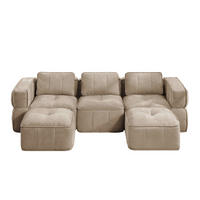 WOHNLANDSCHAFT 271/162/67 cm in Sand aus Polyester mit Hocker und ohne Montage - Sandfarben, Kunststoff (162/67/271cm) - Flora Grace