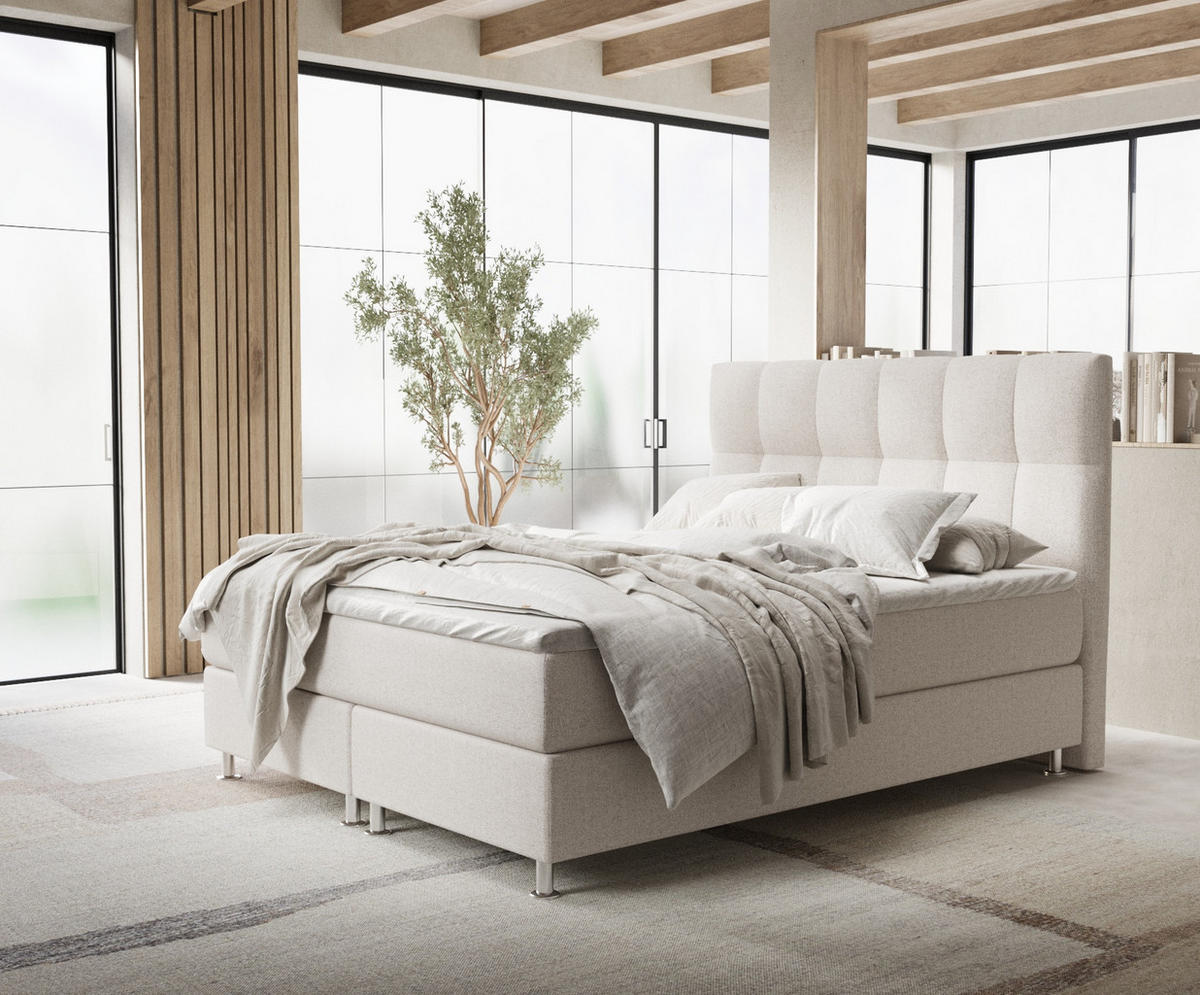 BOXSPRINGBETT Elisio Hellbeige 160/200 cm mit Latex-Topper - Beige/Silberfarben, Holz/Holzwerkstoff (160/200cm) - Maison de Reve