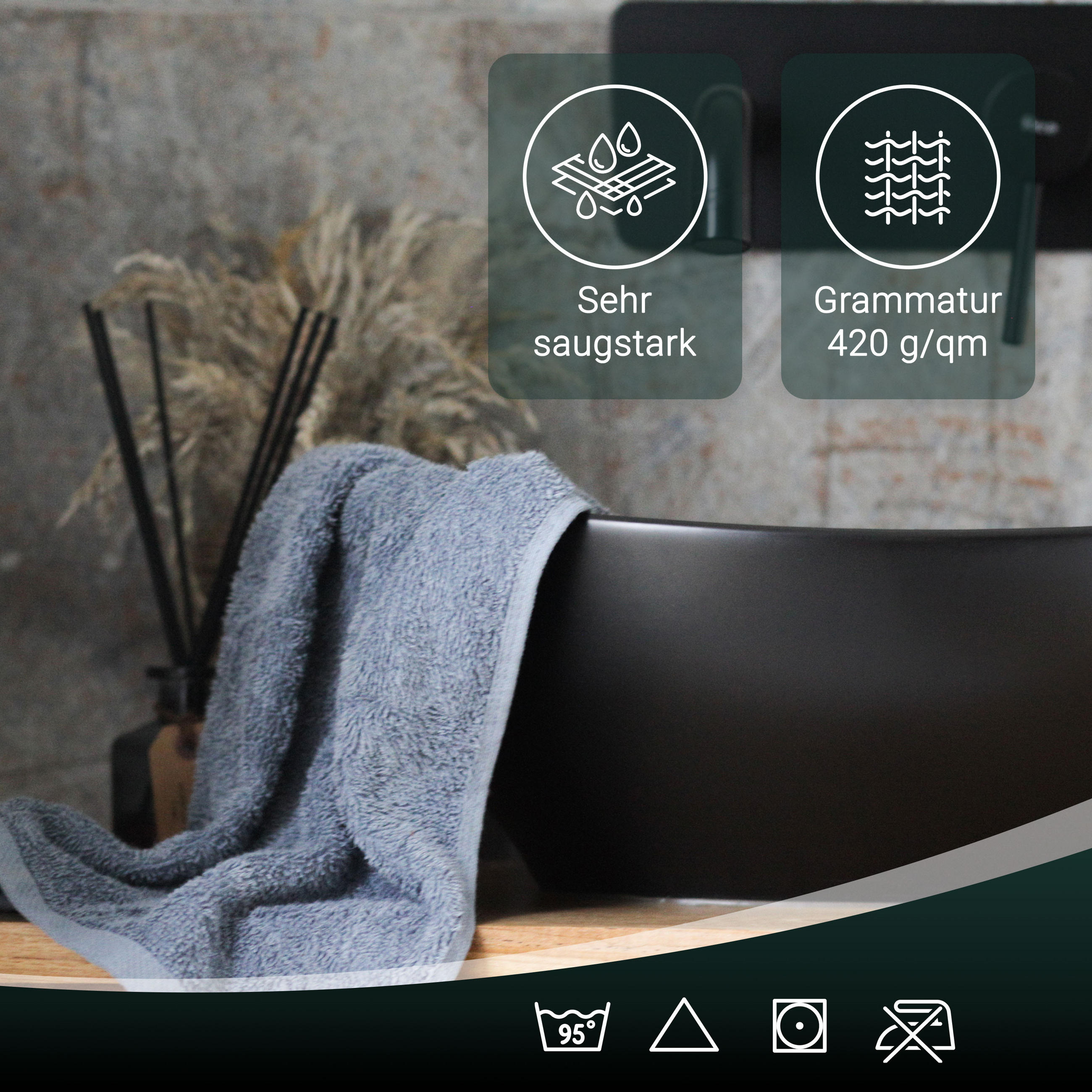 Thumbnail - Zollner Gästetücher,, Grau, Textil, 30x50 cm, Oeko-Tex® Standard 100, Badtextilien, Gästehandtücher