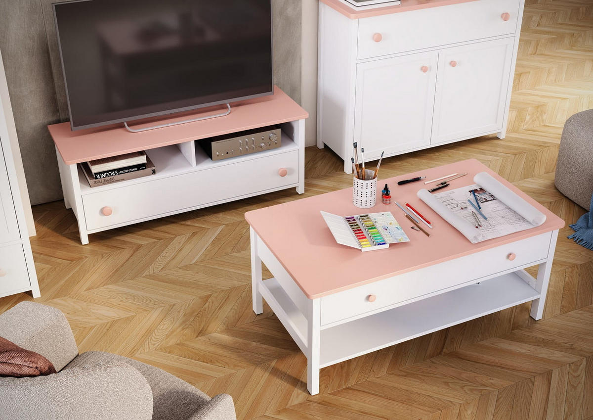 KINDERTISCH LUNA 15 - Weiß/Rosa, Holzwerkstoff (110/47/60cm) - Meblini