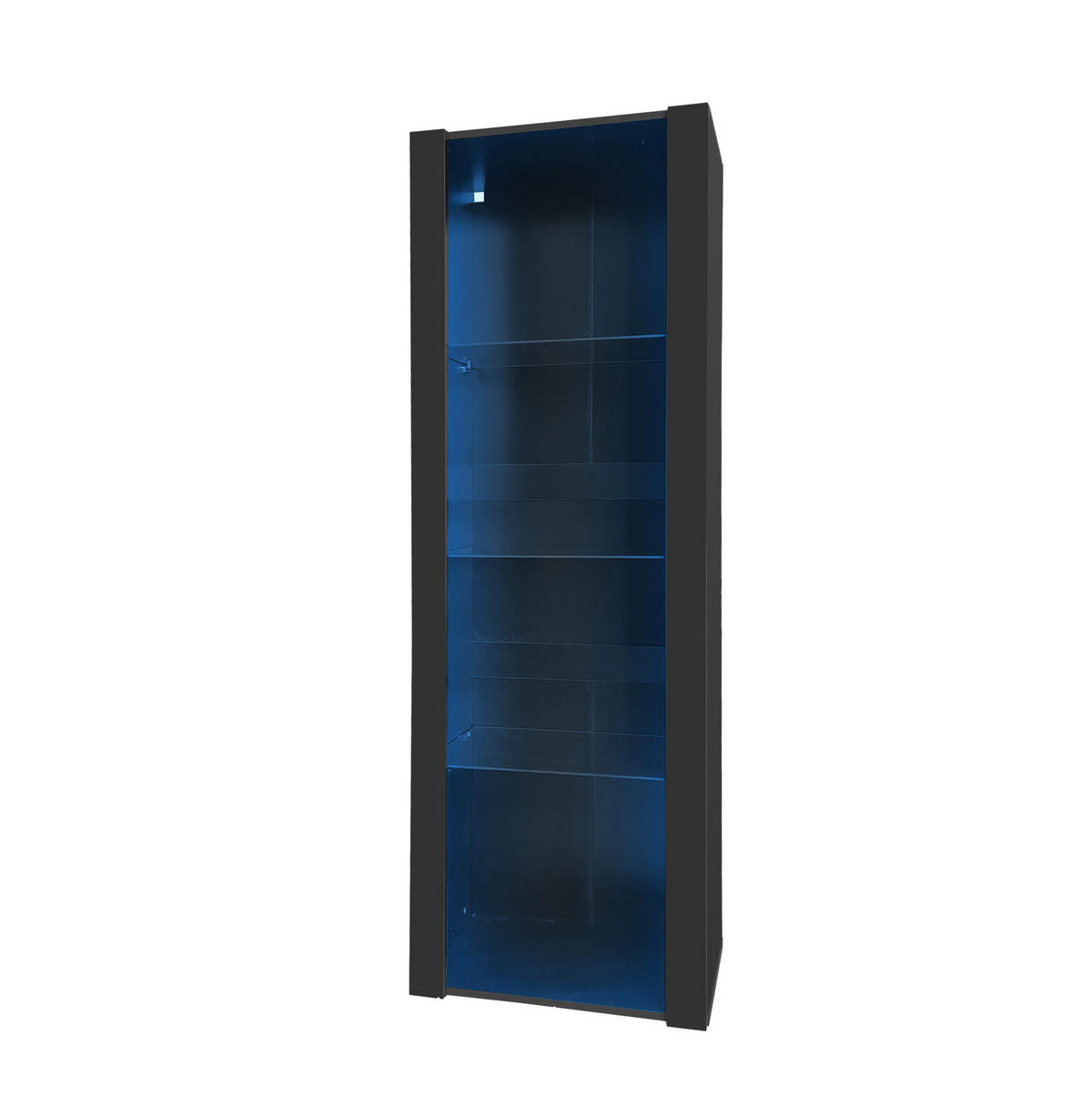 VITRINENSCHRANK aus Spanplatte 55x38x166 cm Schwarz mit LED-Beleuchtung, Hochglanzfront und 3 Glasböden - Schwarz, Holzwerkstoff (55/166/38cm) - Modfu