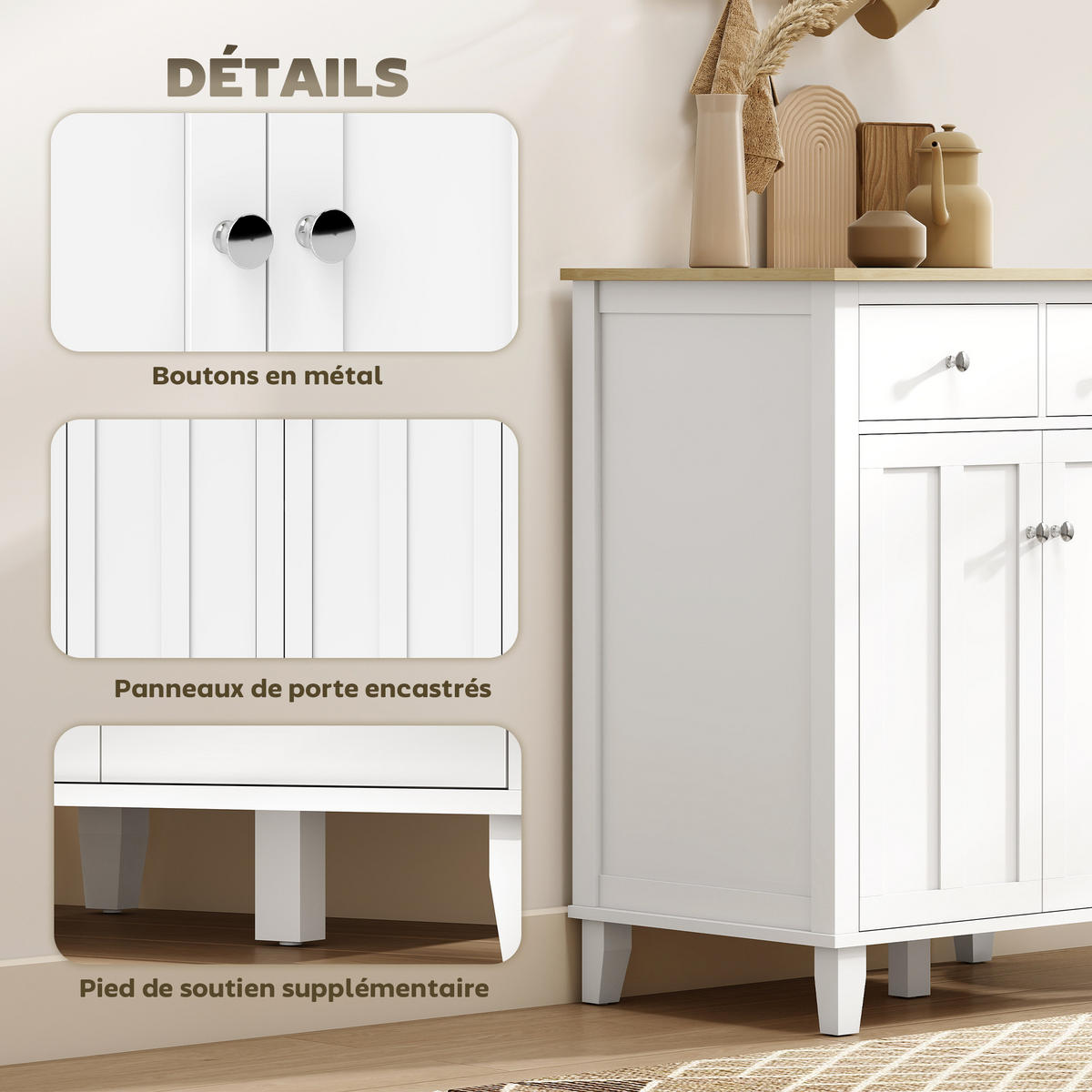 SIDEBOARD Weiß und Holzfarben, 2 Türen, 2 Schubladen, 76/48/91 cm - Weiß, Holz (76/91/48cm) - PANGIVO