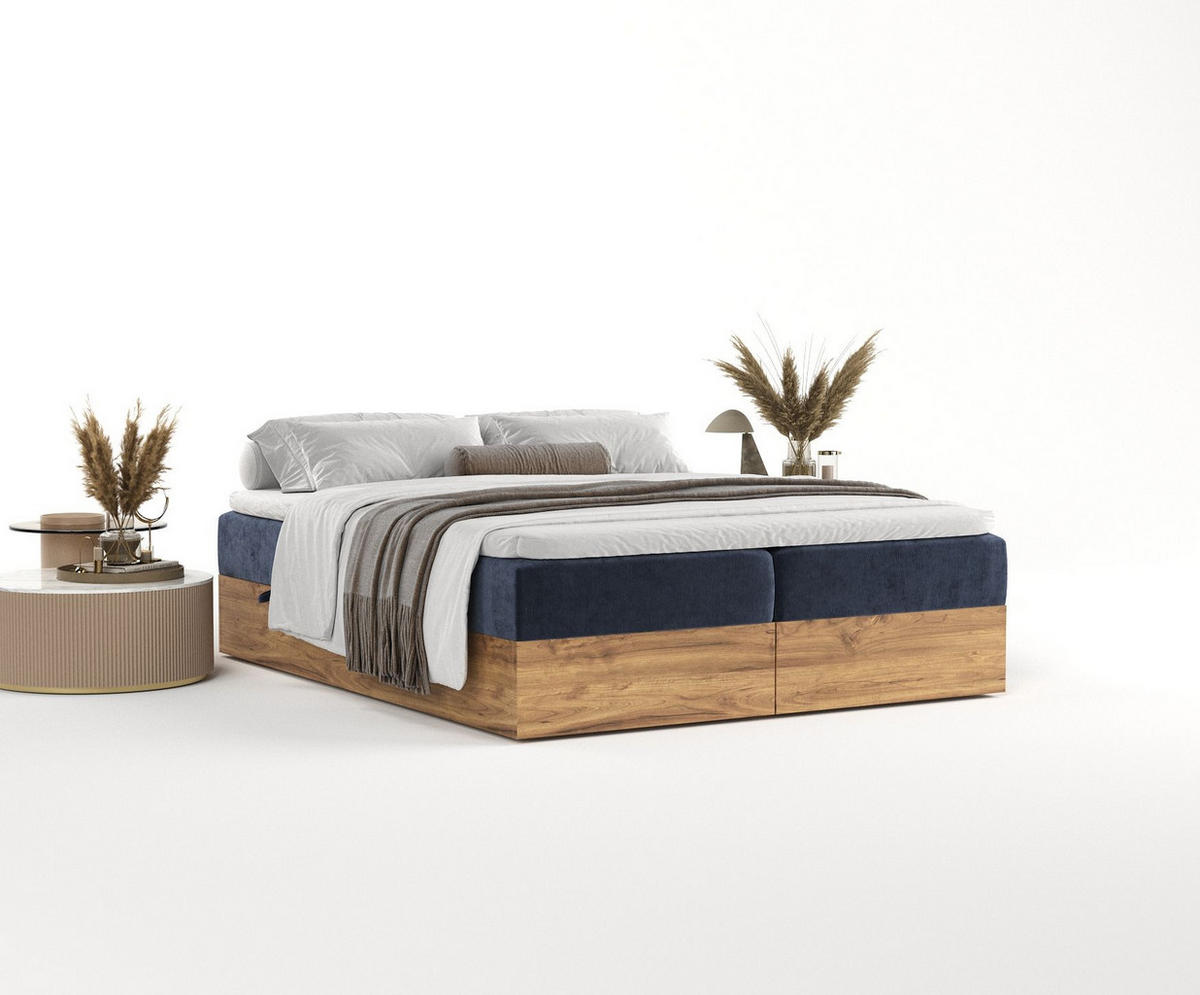 BOXBETT Faro Marineblau 140/200 cm - Schwarz/Dunkelblau, Holz/Holzwerkstoff (140/200cm) - Maison de Reve
