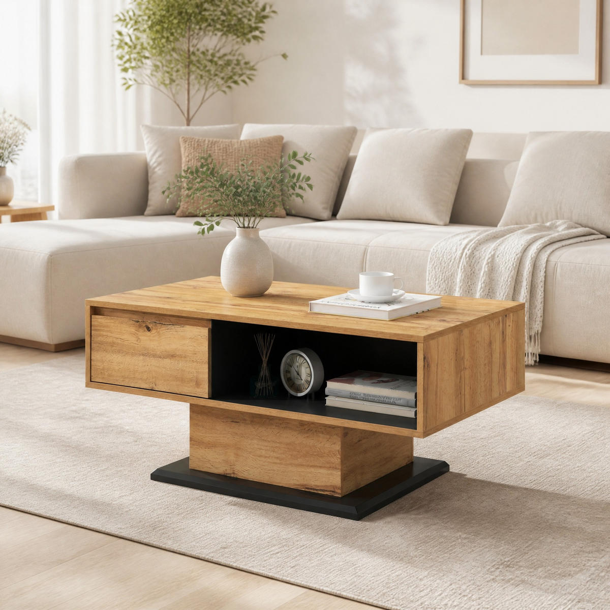 COUCHTISCH 100/47/60 cm in Natur aus Spanplatte mit Schublade und Stauraum - Naturfarben, Holzwerkstoff (100/60/47cm) - OKMYHOME