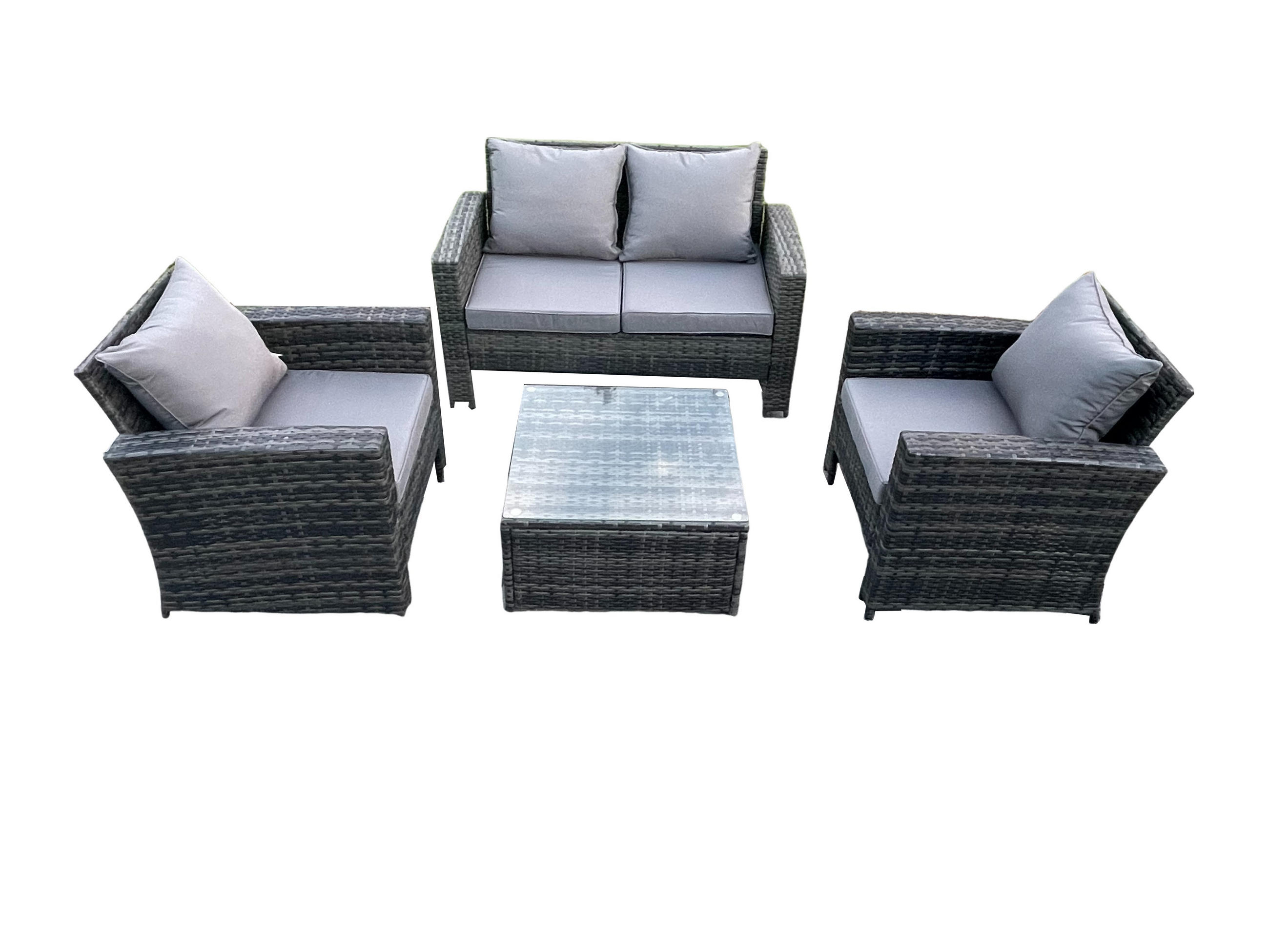 GARTENSOFA Hohe Rückenlehne Polyrattan Dunkelgrau 4-Sitzer - Dunkelgrau, Metall - Fimous