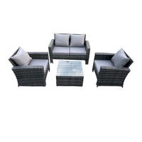 GARTEN-LOUNGE-SET MIT STUHL COUCHTISCH DOPPELSITZ-SOFA Polyrattan Dunkelgrau Gemischt 4-Sitzer - Dunkelgrau, Metall - Fimous