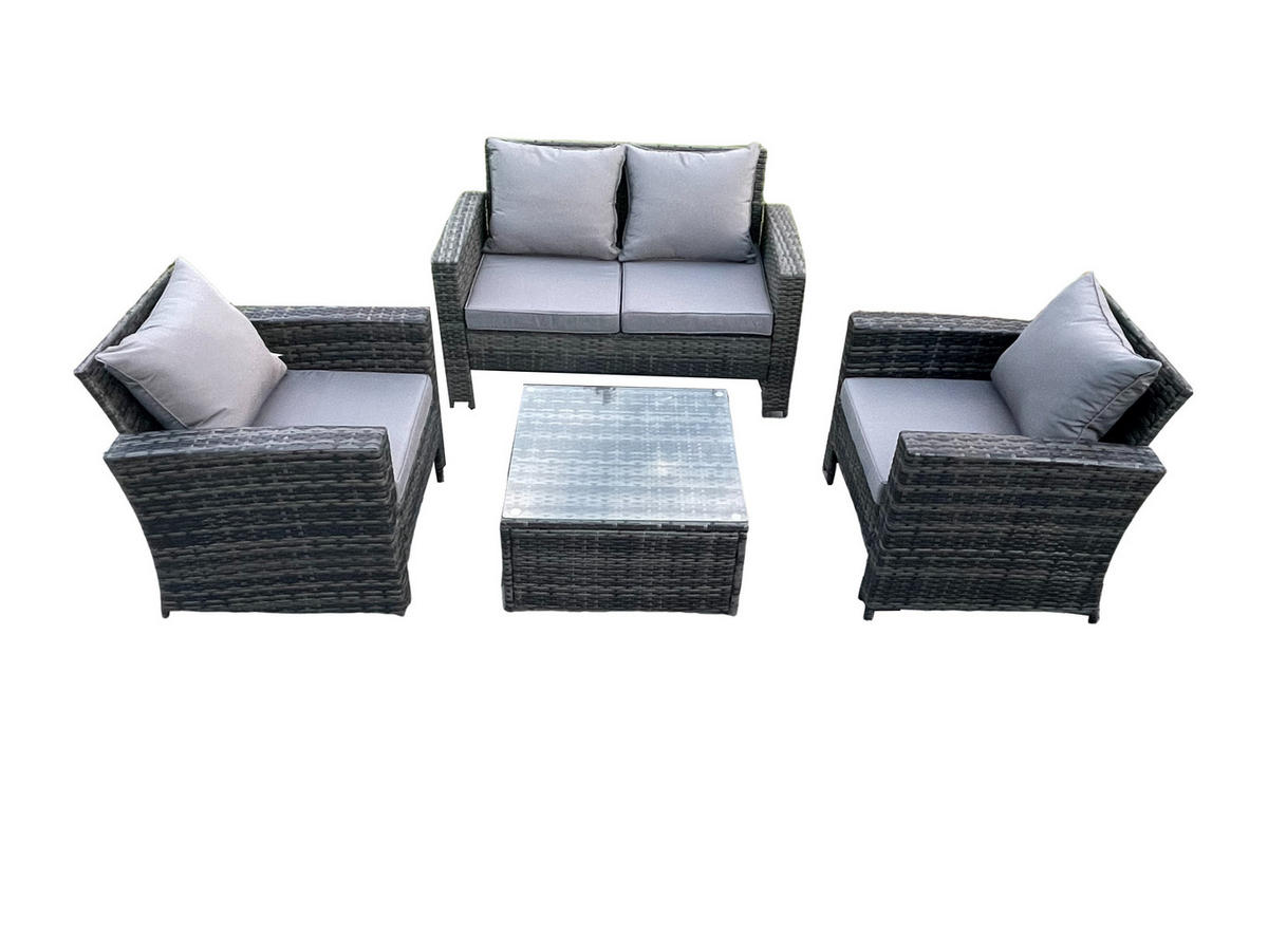 GARTEN-LOUNGE-SET MIT STUHL COUCHTISCH DOPPELSITZ-SOFA Polyrattan Dunkelgrau Gemischt 4-Sitzer - Dunkelgrau, Metall - Fimous