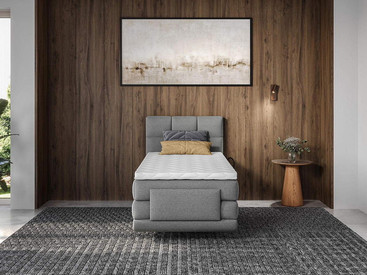 BOXSPRINGBETT - 1 Person - stoff - hellgrau Lodi - Hellgrau, Textil (100/200cm) - Vente-Unique