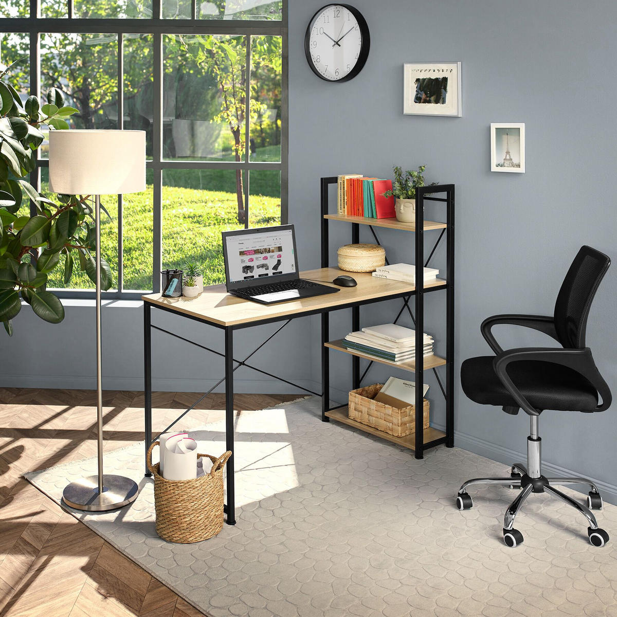 COMPUTERTISCH Hershey,122 x 61 x 120 cm,Industrial Holz hell, Eiche Sonoma - Naturfarben, Holzwerkstoff (122/61/120cm) - tectake