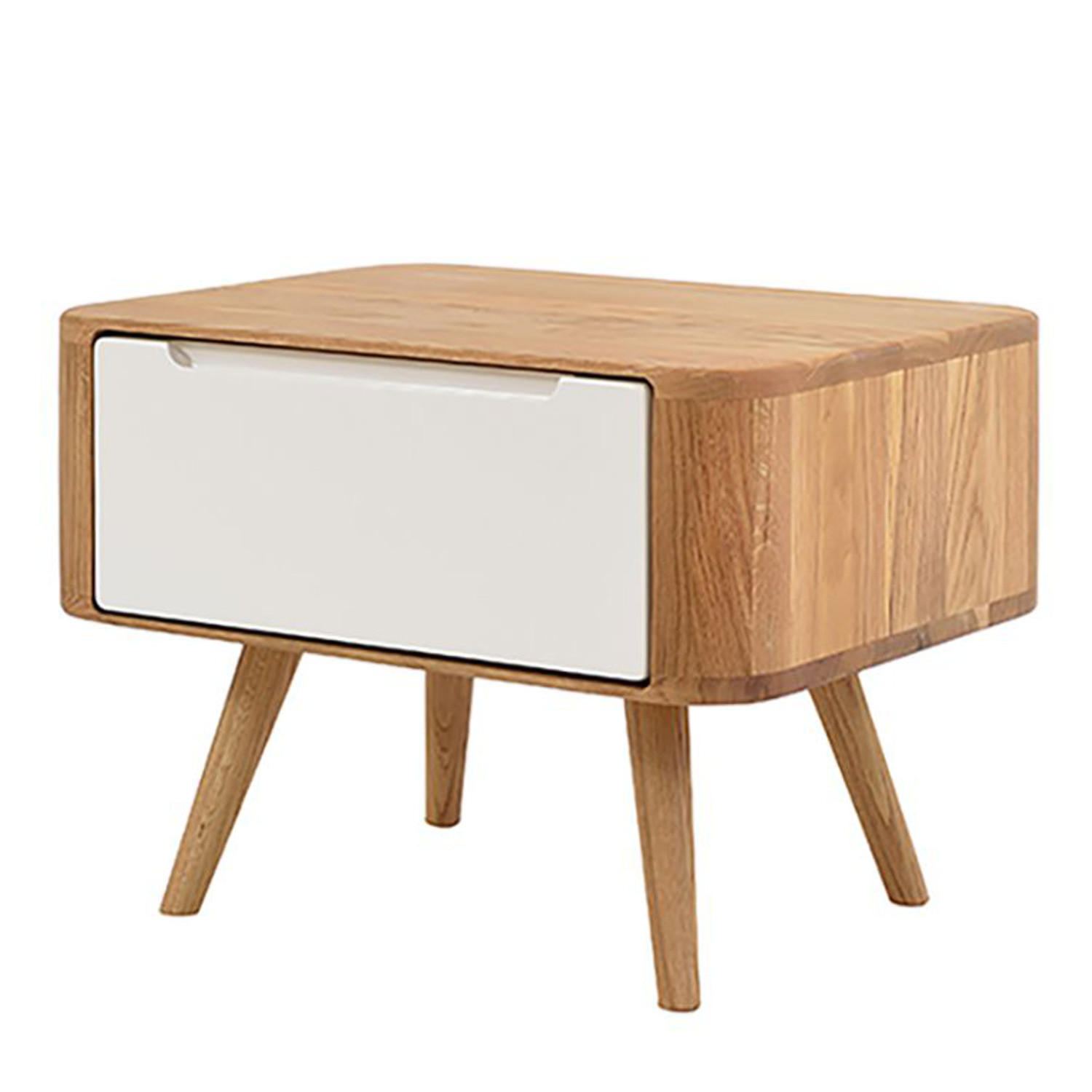NACHTKOMMODE - Wildeiche teilmassiv - Weiß / Wildeiche - Wildeiche, Holz/Holzwerkstoff (55/40/42cm) - home24