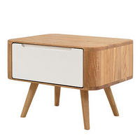 NACHTKOMMODE - Wildeiche teilmassiv - Weiß / Wildeiche - Wildeiche, Holz/Holzwerkstoff (55/40/42cm) - home24