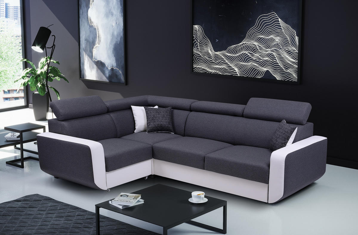 ECKSOFA MIRA Grau Geflochtener Stoff mit Schlaffunktion - Grau, Holz (263/184cm) - MASSENO