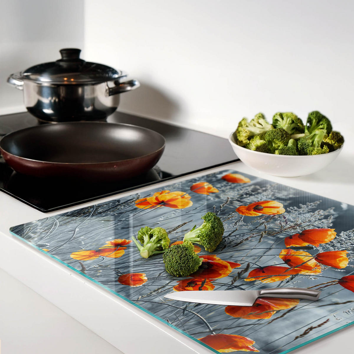 GLASPLATTE 60x52 cm Mohnfeld - Orange, Glas (60/0.4/52cm) - TULUP