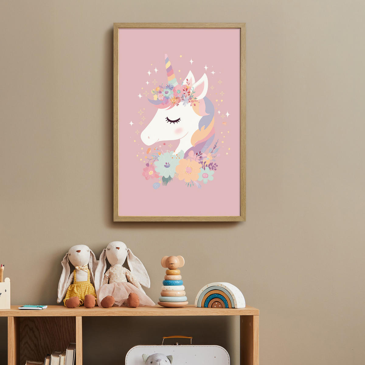 DOBÍJECÍ NOČNÍ LAMPIČKA Jednorožec - růžová - květiny 40x60 cm - růžová, kompozitní dřevo (8/40/60cm) - OnlyWow