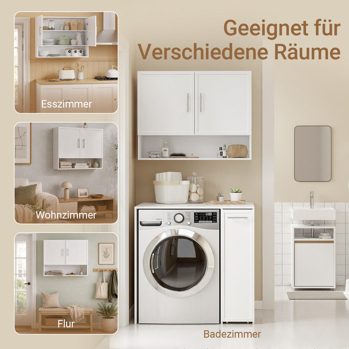 HÄNGESCHRANK mit offenen Regal und zwei Türen Weiß 90x28,8x70cm - Weiß, Holzwerkstoff (90/28.5/70cm) - SoBuy