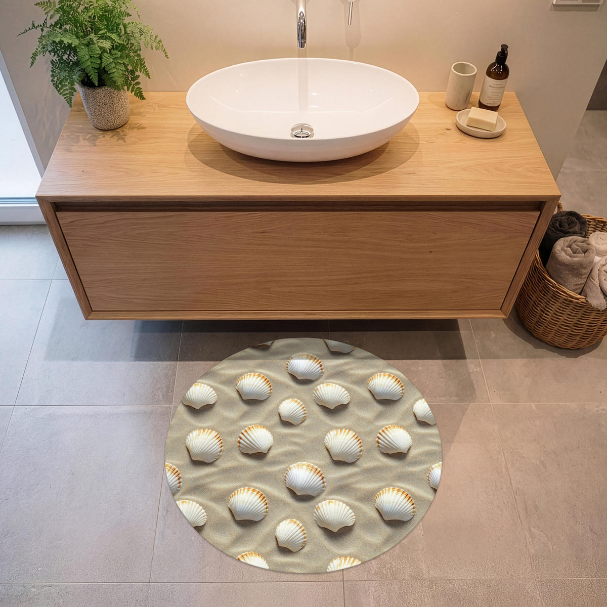 KOUPELNOVÁ PŘEDLOŽKA Mušle - Písek - Námořní 70x70 cm - písková barva, textil/plast (70/70cm) - OnlyWow