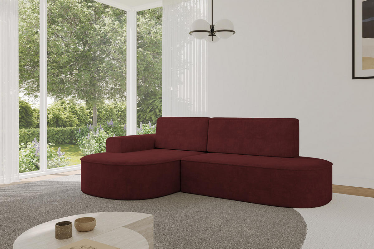 ECKSOFA mit Schlaffunktion und Bettkasten Ottomane Links MARI-L1-S - 283x167x85 cm Bordeauxrot Velours - Bordeaux/Schwarz, Holzwerkstoff/Kunststoff (283/167cm) - ALTDECOR