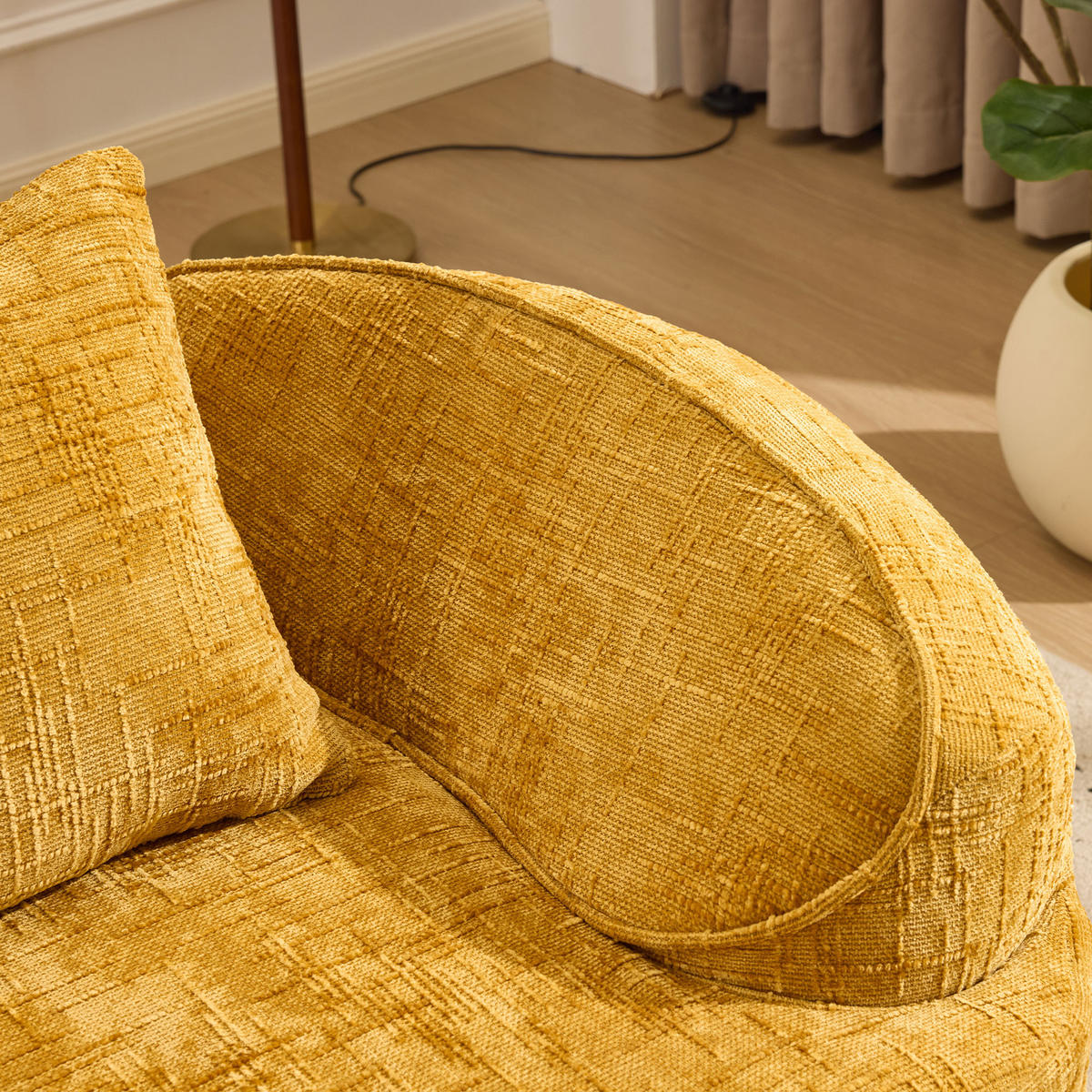 SOFA 2-Sitzer gebogen in Gelb mit Armlehnen und 2 Kissen 170/87/70 cm - Gelb, Kunststoff (170/70/87cm) - OKWISH