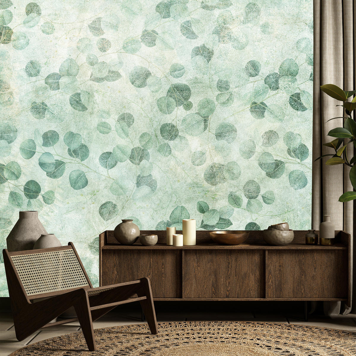 FOTOTAPETE Grüne Blätter Beton Optik Natur 150x105 - Grün, Papier (150/105cm) - Muralo