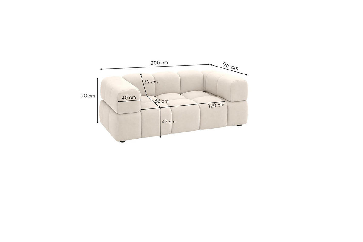 POHOVKA 2místná, velurová tkanina Bluvel, Krémová, Averro - krémová, dřevo (200/70/96cm) - Kaiser Möbel