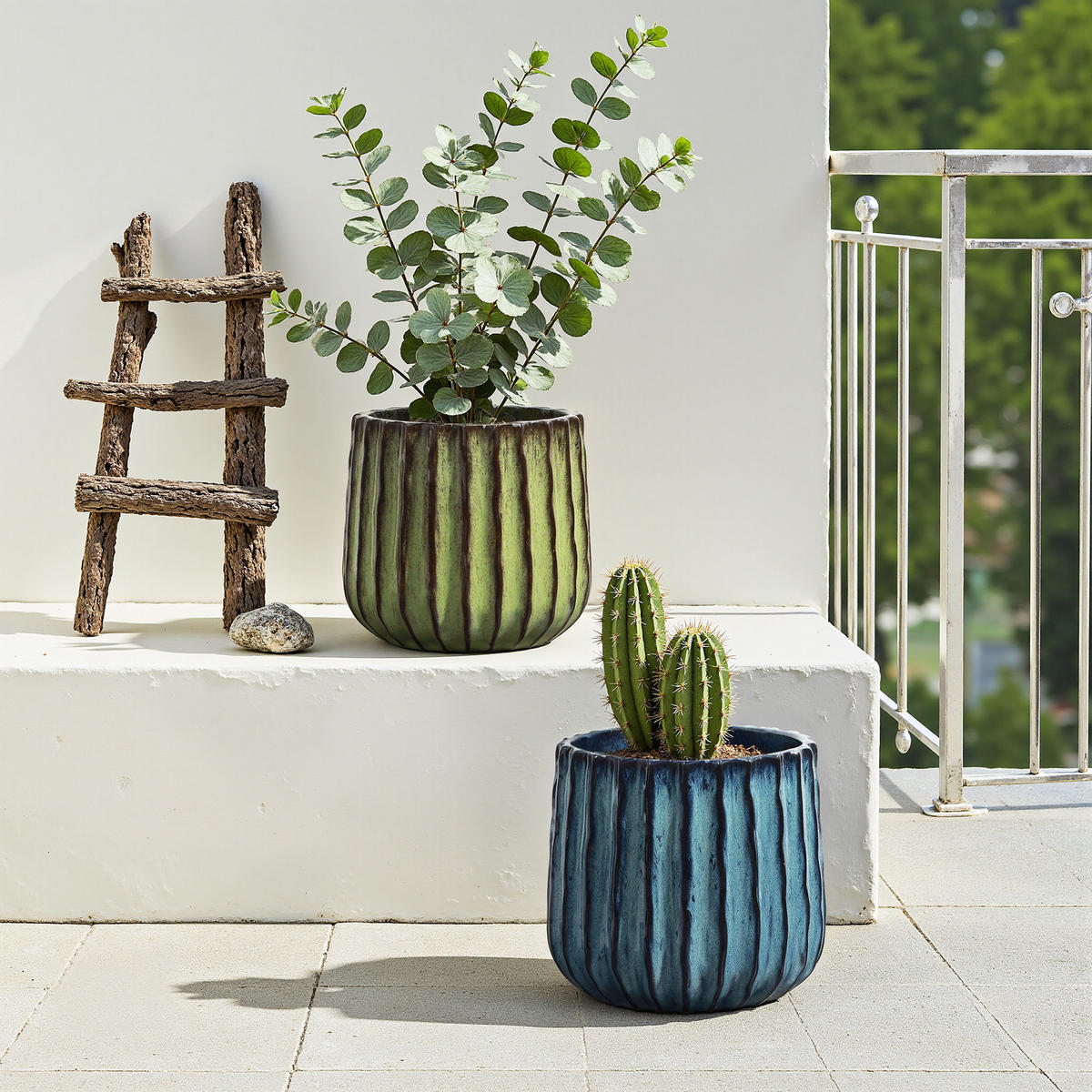 BLAUER Keramik-Blumentopf, Durchmesser 21 cm, Höhe 21,5 cm - Blau, Keramik (21cm) - Hometopia