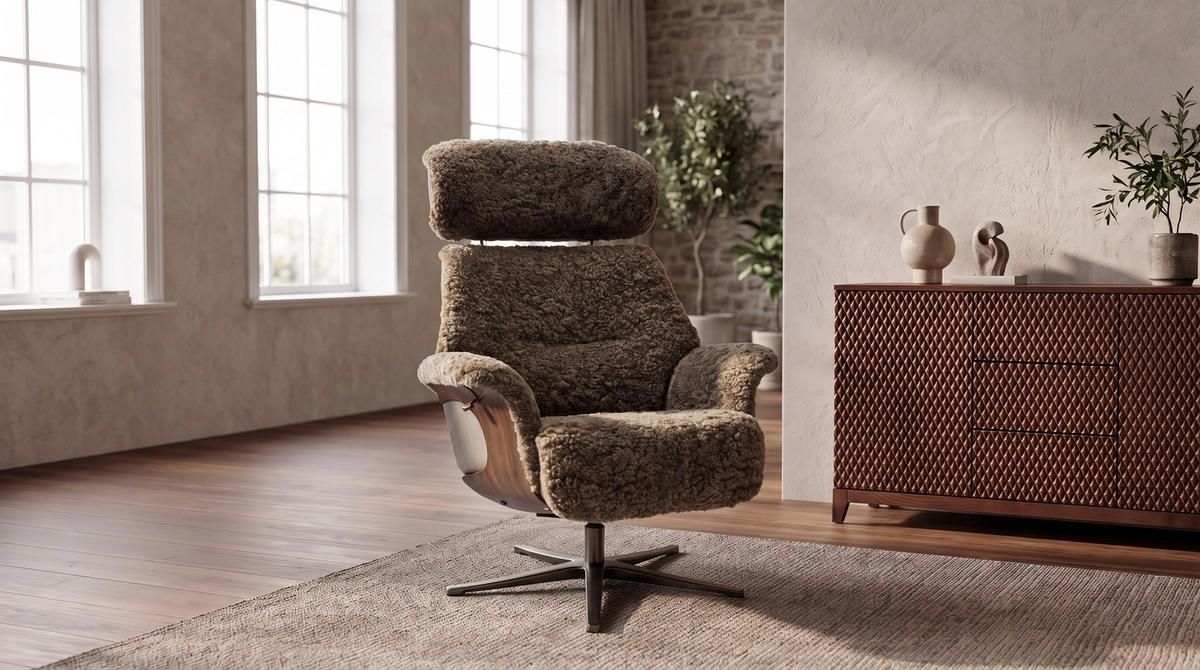 RELAXSESSEL TOSAR Grau Schaffell Relaxfunktion - Silberfarben/Grau, Naturmaterialien/Fell (83/110/89cm) - KAWOLA