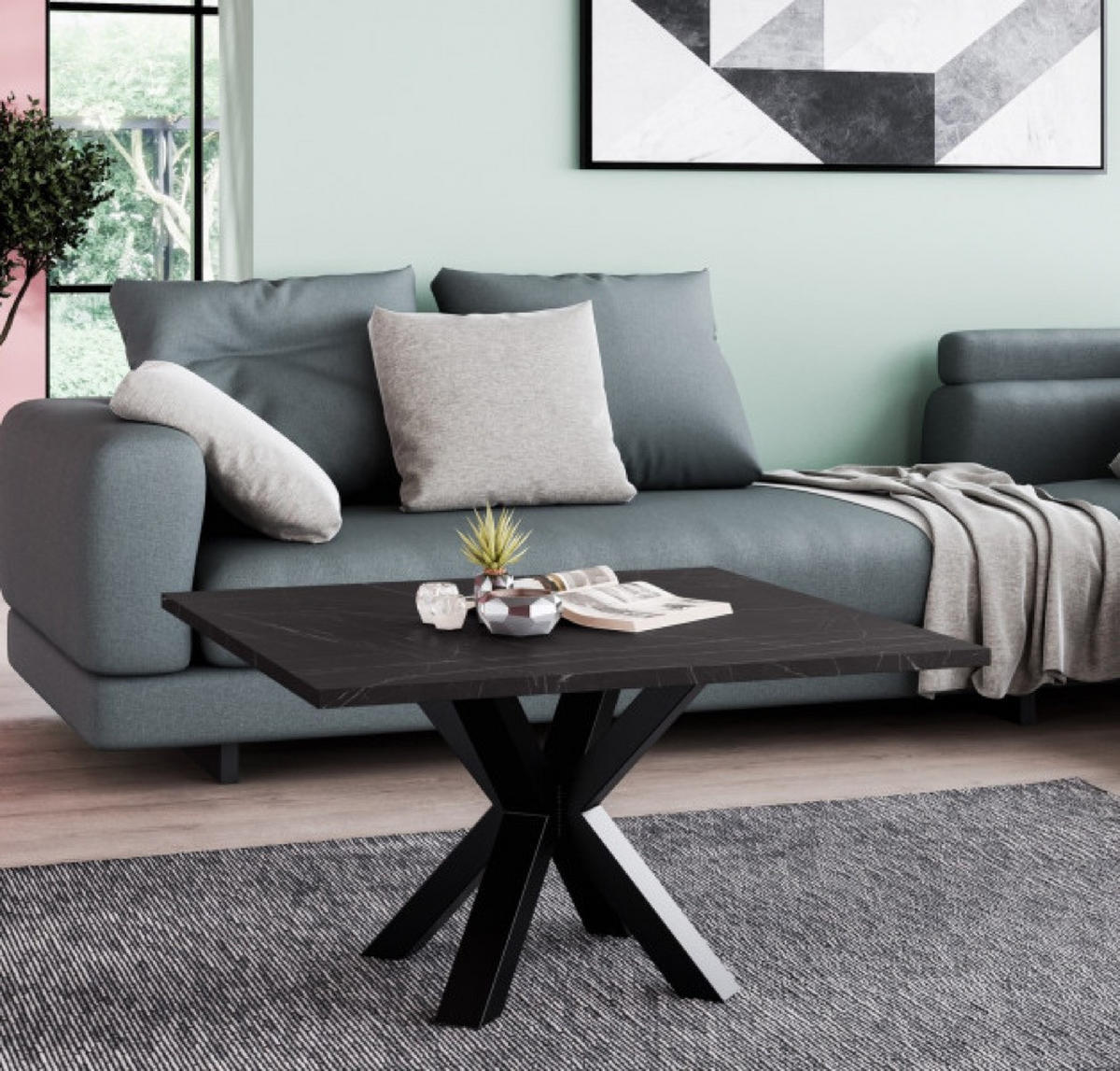 TISCH Schwarz NEO Quadratisch Mit Metallgestell 90x90 cm - Schwarz Hochglanz/Schwarz, Holzwerkstoff (90/90/45cm) - Sepro Meble