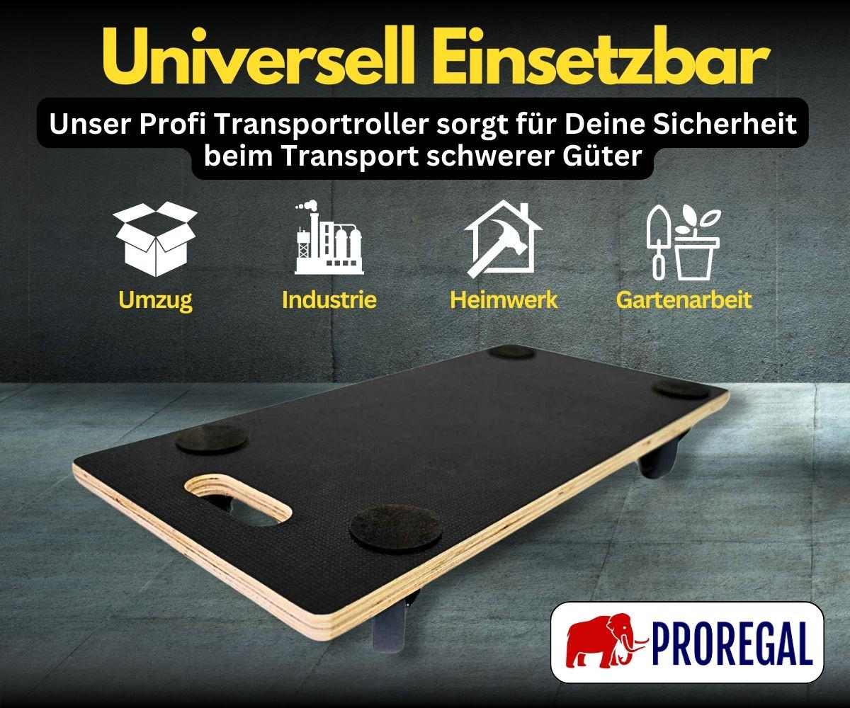 TRANSPORTROLLER 2er-Set Hercules mit 4 Rollen 11,5x30x60cm Traglast 200kg Siebdruck Holzplatte Schwarz - Schwarz, Holzwerkstoff (60/30/11.5cm) - PROREGAL