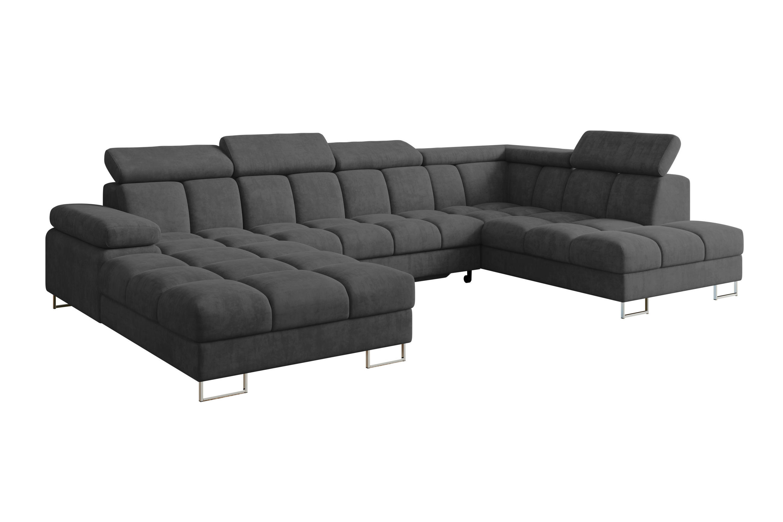 WOHNLANDSCHAFT mit Schlaffunktion und Bettkasten Ottomane RECHTS COMA U 345x203x79 Dunkelgrau Velours - Dunkelgrau, Holzwerkstoff/Textil (203/79/345cm) - ALTDECOR