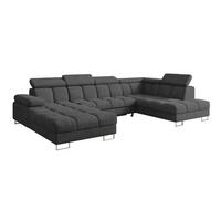 WOHNLANDSCHAFT mit Schlaffunktion und Bettkasten Ottomane RECHTS COMA U 345x203x79 Dunkelgrau Velours - Dunkelgrau, Holzwerkstoff/Textil (203/79/345cm) - ALTDECOR