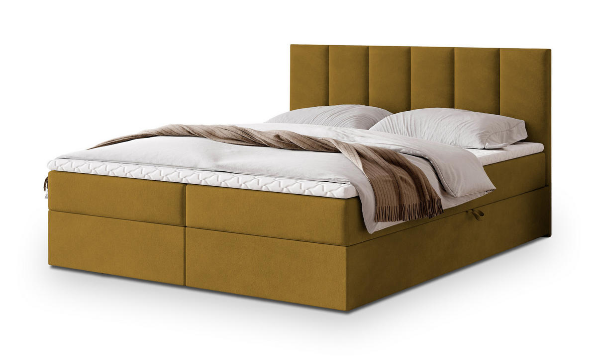 POSTEL BOXSPRING MERIL 180x200 cm, s matrací a úložným prostorem, žlutá - žlutá, kompozitní dřevo/textil (180/200cm) - MASSENO