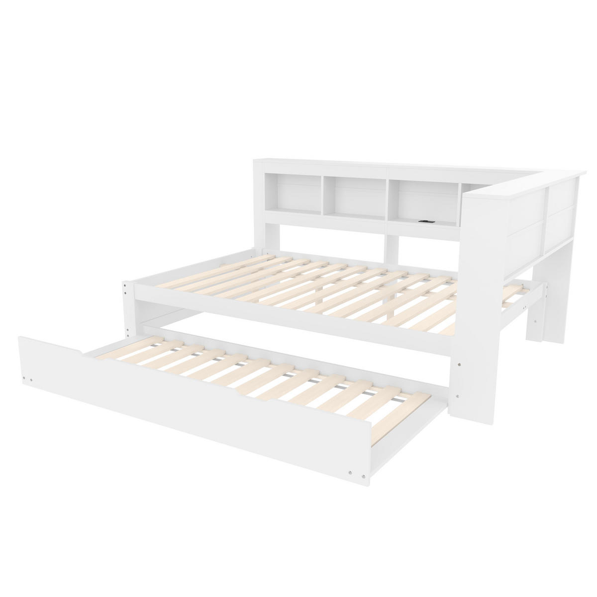 MULTIFUNKTIONSBETT 140/200 cm Weiß mit ausziehbarem Bett und USB-Anschlüssen - Weiß, Holz (140/200cm) - OKWISH