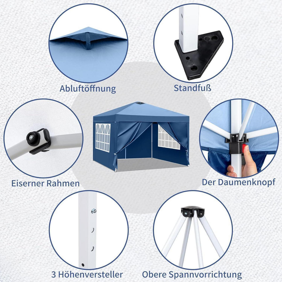 FALTPAVILLON 3 x 3 m Blau UV-Schutz 50+ Wasserdicht - Blau, Textil (300/255/300cm)