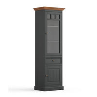 VITRINE Belluno Elegante Kiefer gebeizt, Eichefarben / basaltgrau (RAL7012) lackiert 59,5 / 44 / 190cm - Eichefarben/Grau, Holz/Metall (60/190/44cm) - Feldmann-Wohnen