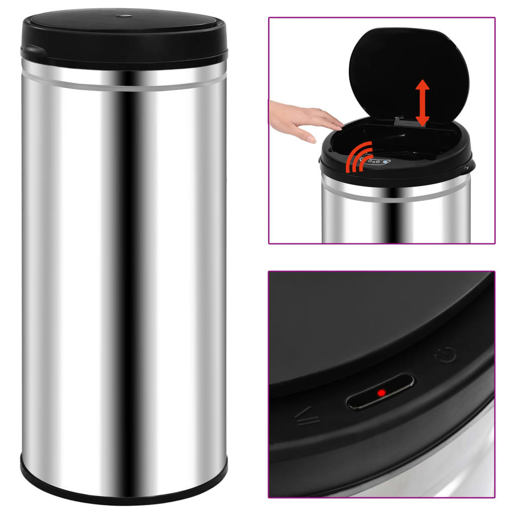 MÜLLEIMER mit Sensor 80L Edelstahl Abfalleimer Automatik - Silberfarben, Metall (36/86/36cm) - DELUKE