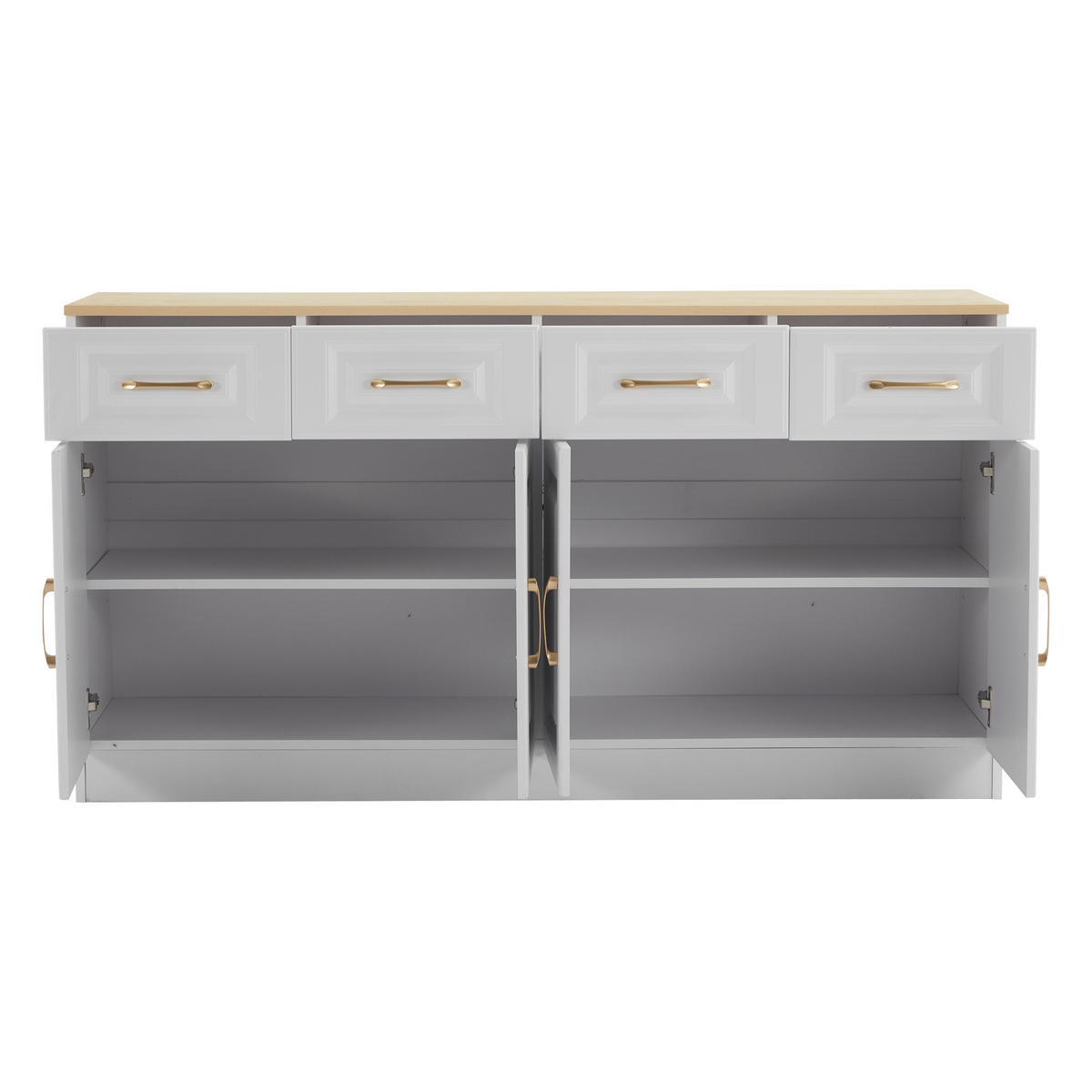 SIDEBOARD 140/40/75 cm mit 4 Türen & 4 Schubladen in Weiß/Eiche - Weiß, Holzwerkstoff (140/75/40cm) - BEAOK